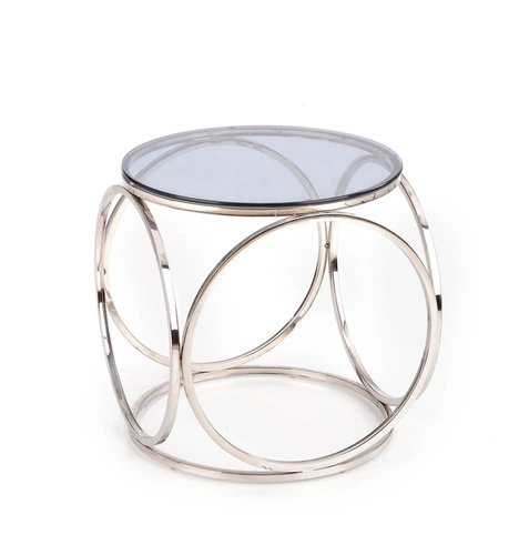 Moderní kulatý konferenční stolek skleněný Deyn S Intesi stříbrný 50 cm do obýváku