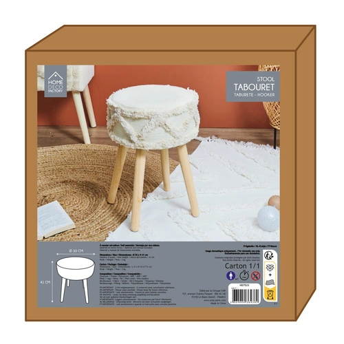 Dřevěná stolička Boho Bali Intesi čalouněná béžová k toaletnímu stolku a do ložnice 41 cm