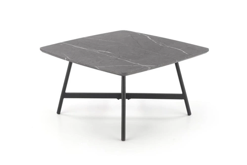 Konferenční stolek Farra čtvercový šedý mramor moderní do obýváku na černé konstrukci