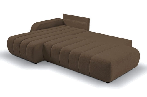 Rohová rozkládací pohovka Hobro levá hnědá moderní do obýváku s úložným prostorem