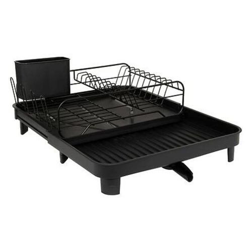 Odkapávač na nádobí 5five simply smart Black Edition černý kovový na pracovní desku s odtokem rozkládací