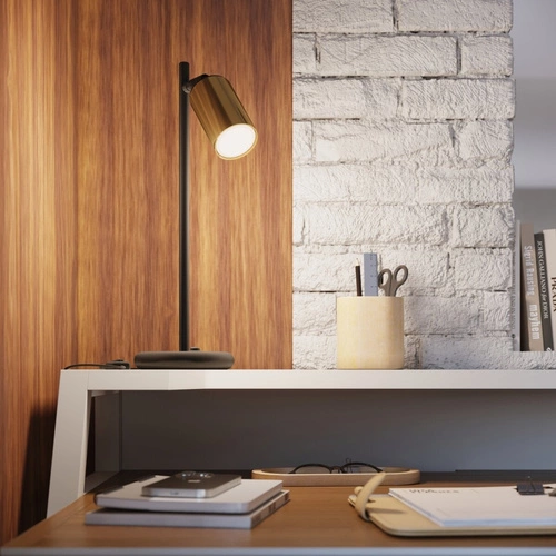 Moderní stolní lampa WINX černá se zlatou ocelová do pracovny nebo ložnice