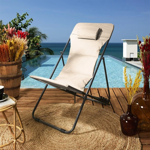 Zahradní lehátko Grue béžové skládací s nastavitelným opěradlem moderní na terasu a pláž Ventos