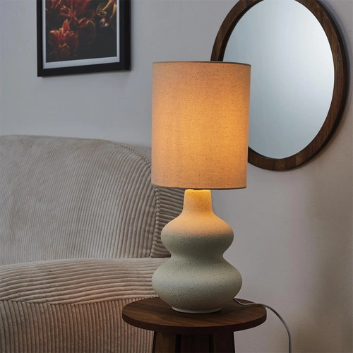 Keramická noční lampička Lamil krémová s moderním stínidlem do ložnice 50 cm