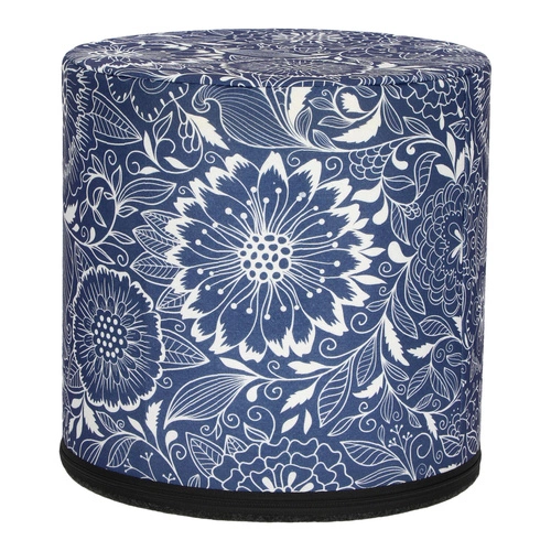 Moderní kulatý taburet Calc Intesi čalouněný modro-bílý do obýváku nebo ložnice