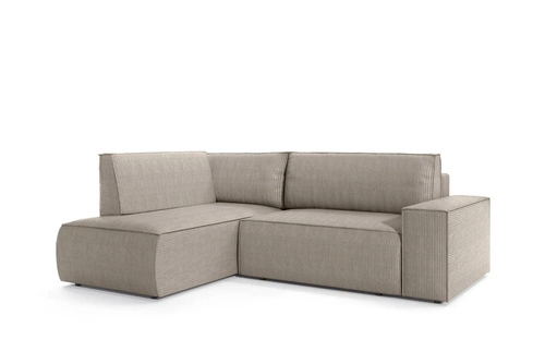 Rohová rozkládací pohovka Molde L levá manšestrová béžová do obýváku s úložným prostorem