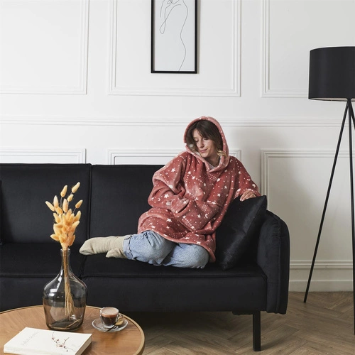 Astro růžová mikina deka s kapucí teplý fleecový na pohovku do obýváku Intesi