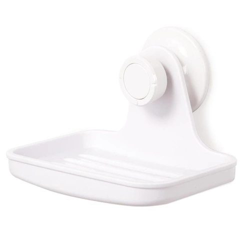 Bílá nástěnná mýdlenka FLEX Umbra s přísavkou a odtokem do koupelny