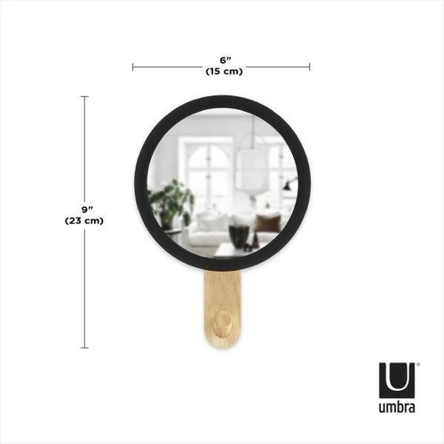 Umbra HUB kulatý nástěnný věšák se zrcadlem glamour do předsíně černý dřevěný