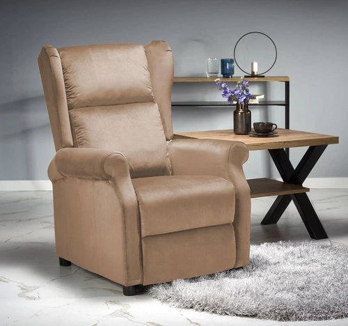 Rozkládací křeslo do obýváku Nagu sametové béžové glamour Intesi pohodlné relaxační