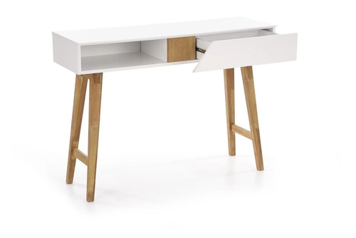 Bílá skandinávská konzole Indigo se zásuvkou a policí do předsíně, obýváku nebo ložnice