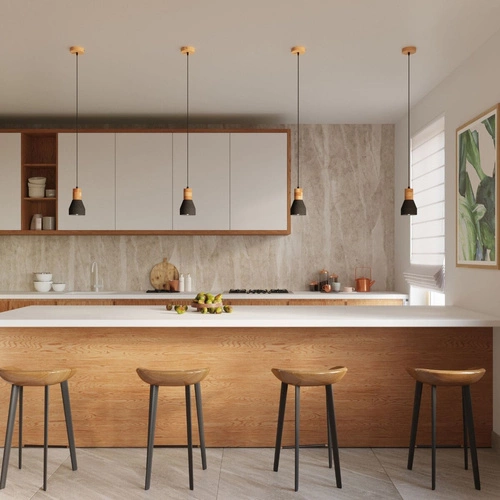 Závěsné svítidlo QUBIC černé betonovo-dřevěné do obýváku, kuchyně a nad ostrůvek 120 cm