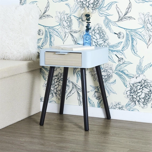 Noční stolek Intesi Padano modrý se zásuvkou, 35 cm – skandinávský minimalismus do ložnice