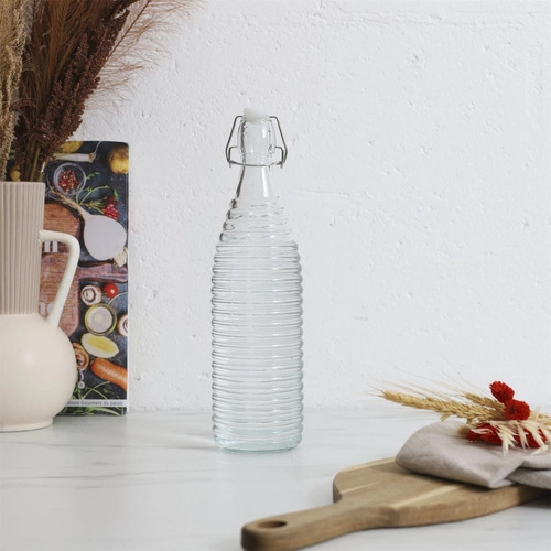 1l pruhovaná skleněná láhev