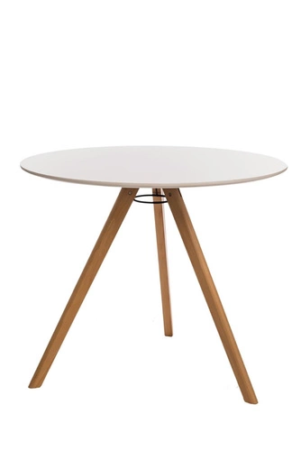 Jídelní kulatý stůl Intesi Rocket bílá deska dřevěné nohy moderní 90 cm