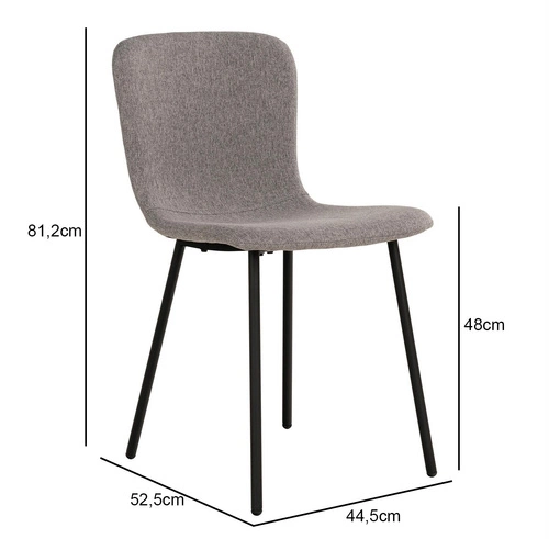 Čalouněná jídelní židle Halden v šedé barvě, moderní s černými nohami, do jídelny a obýváku Intesi