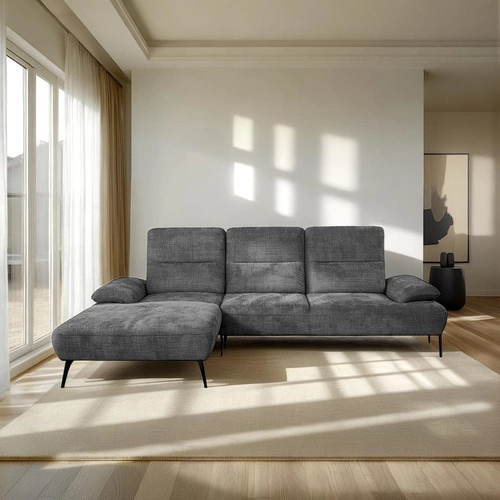 Moderní rohová sedačka do obýváku Rasmus levá antracitová s nastavitelným opěradlem Intesi