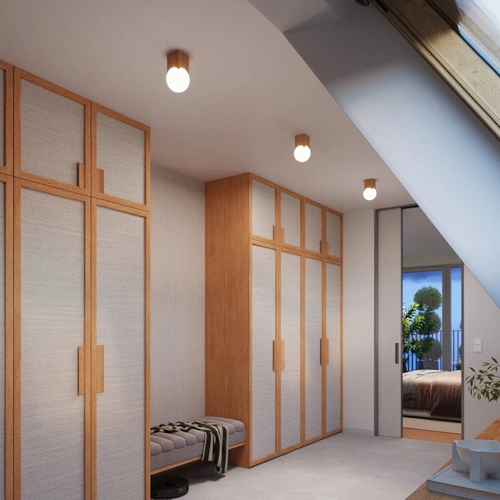 Stropní svítidlo SOLIS moderní dřevěné bílé do obýváku a ložnice 12 cm SOLLUX