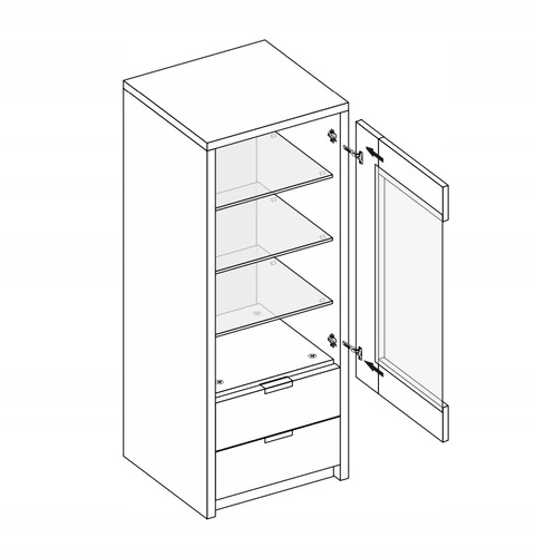 Bílá prosklená vitrína Merle Intesi moderní do obýváku na knihy 60 cm