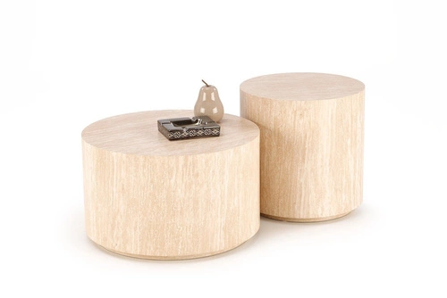 Konferenční stolek Travertino kulatý 60 cm moderní dřevěný do obýváku béžový Intesi