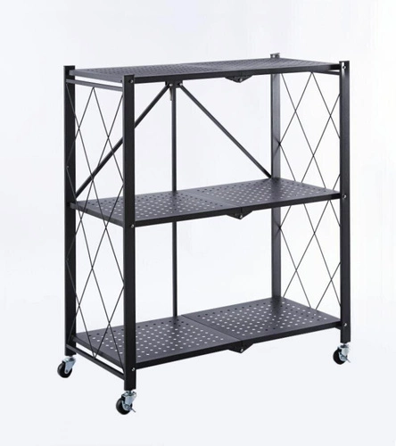 Kovový regál na kolečkách Eamy černý 3 police moderní do kanceláře nebo kuchyně Intesi