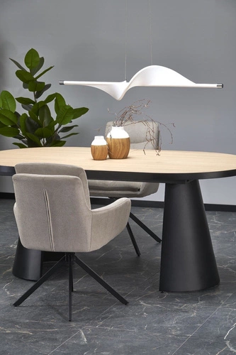 Rozkládací jídelní stůl Ardel oválný moderní přírodní deska černé nohy 180-240 cm