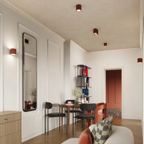 Stropní svítidlo kulaté AURA červené moderní minimalistické do obýváku a kuchyně hliník