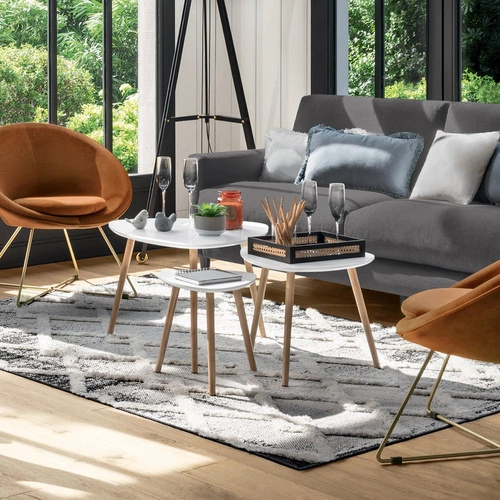 Sada 3 konferenčních stolků Mileo S bílý oválný skandinávský dřevěný do obýváku Atmosphera