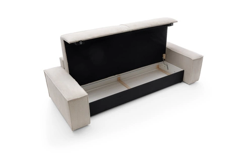 Rozkládací pohovka Molde manšestr béžová 3místná s úložným prostorem do obýváku