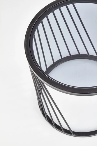 Sada 2 kulatých konferenčních stolků Tornello černé sklo loftové do obýváku 2v1