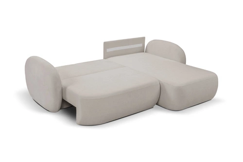 Rohová rozkládací pohovka Salby pravá světle šedá moderní do obýváku s úložným prostorem