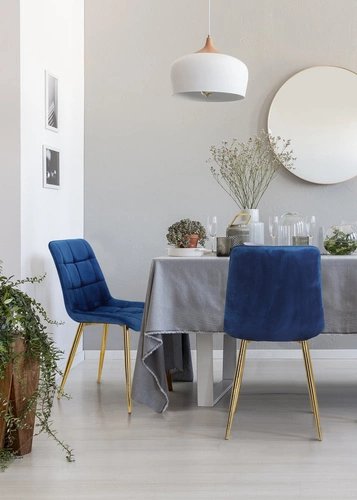 Jídelní židle Plaid Intesi čalouněná sametem tmavě modrá moderní černé nohy