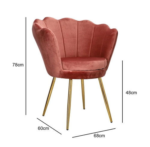 Sametová jídelní židle ve tvaru mušle Florencja Intesi růžová se zlatými nohami do obýváku a ke kosmetickému stolku