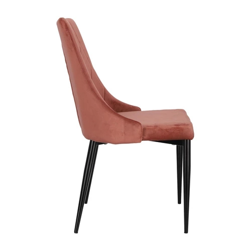 Růžová sametová jídelní židle Magnat v glamour stylu na černých kovových nohách Intesi