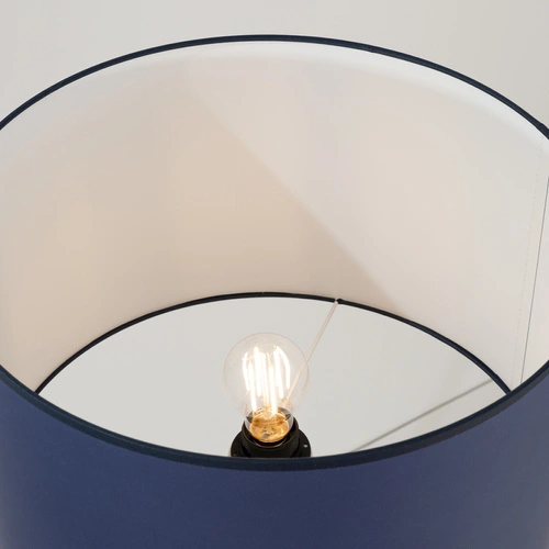 Stojací lampa do obýváku NATT moderní dřevěná modrá s textilním stínidlem 140 cm