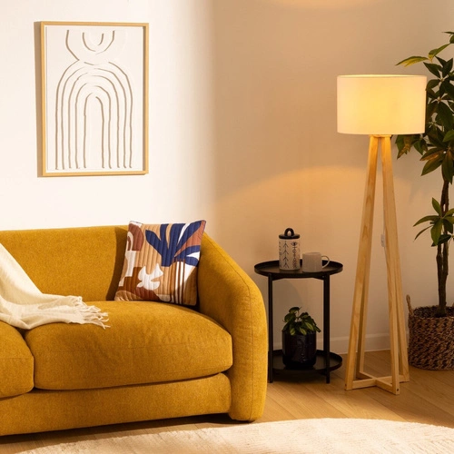 Podlahová lampa Molu bílá/ bambus