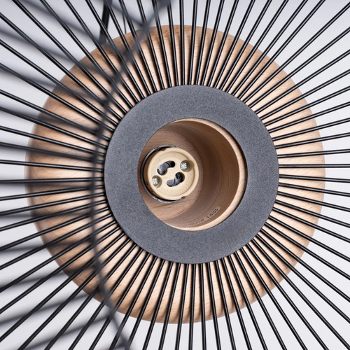 Závěsné svítidlo Gabbia 35 černé industriální do obýváku a jídelny ocel dřevo