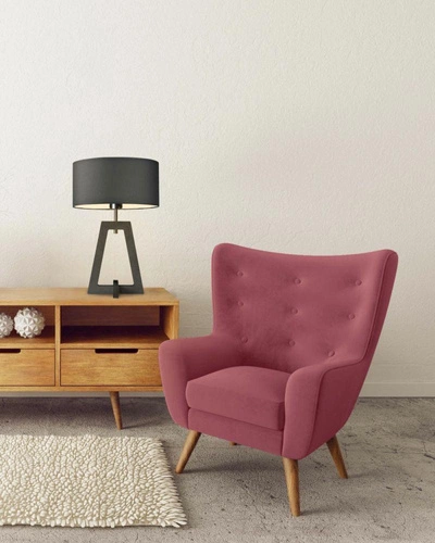 Noční lampa Clio šedá s glamour stínidlem, moderní dřevěná do ložnice LYSNE 47 cm