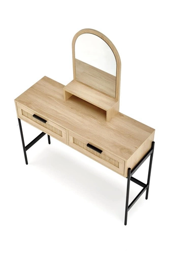 Boho toaletní stolek Makar se zrcadlem a zásuvkami do ložnice, přírodní a černý