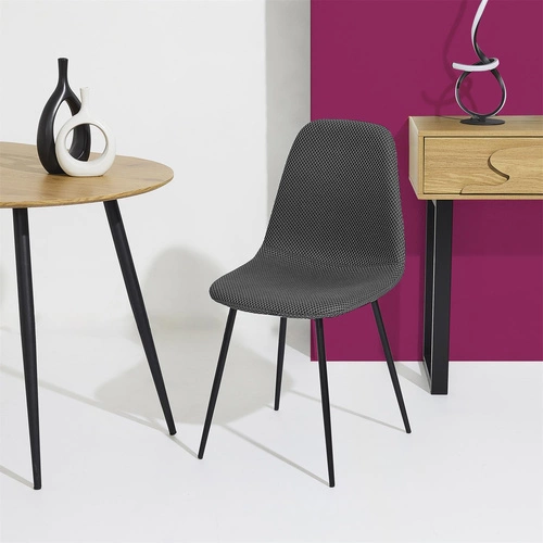 Čalouněná jídelní židle Pori šedá, moderní na černých kovových nohách do jídelny a kuchyně Intesi