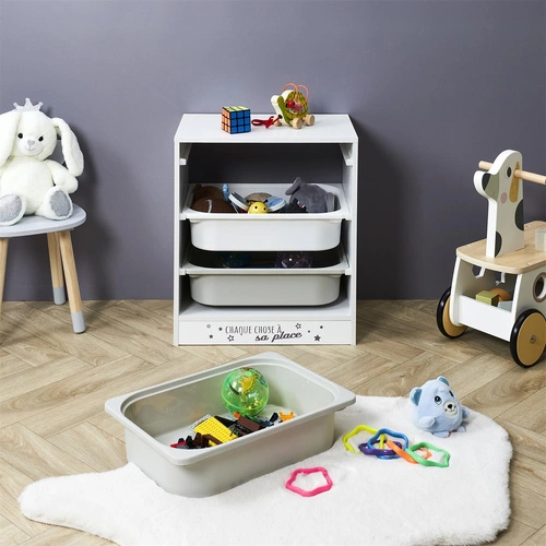 Dětský regál na hračky Elmo S bílý šedý moderní s boxy do dětského pokoje Intesi