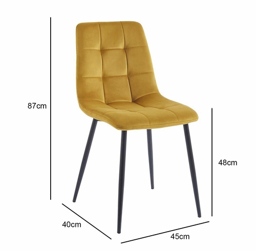 Čalouněná žlutá jídelní židle Caro Velvet, moderní sametová na černých nohách
