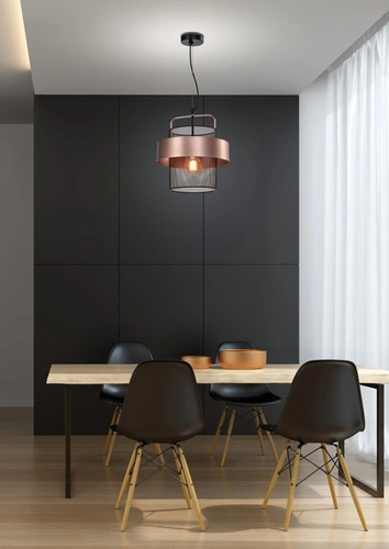 Fiba závěsná lampa černá 1x40W E27 měděný černý difuzor
