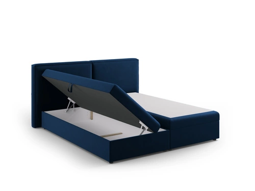 Čalouněná postel Jodie modrý samet 160x200 s úložným prostorem do ložnice glamour