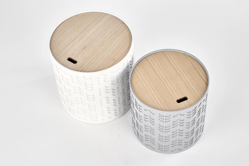 Sada dvou kulatých konferenčních stolků Lamba bílá moderní s úložným prostorem do obýváku