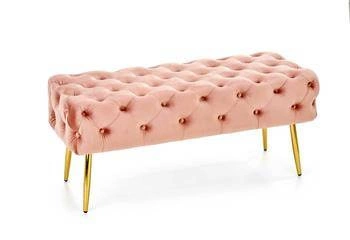 Růžová sametová lavice glamour Nate se zlatými nohami do předsíně a ložnice