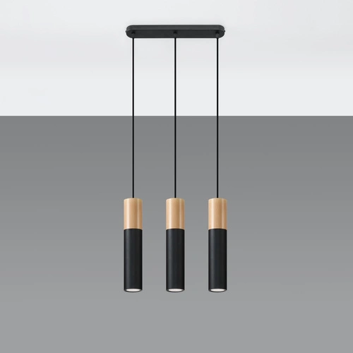 Závěsné svítidlo PABLO 3L černé dřevěné moderní nad jídelní stůl do obýváku nebo kuchyně