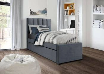 Ovilea sametová postel pro teenagery šedá 90x200 moderní s výsuvným lůžkem