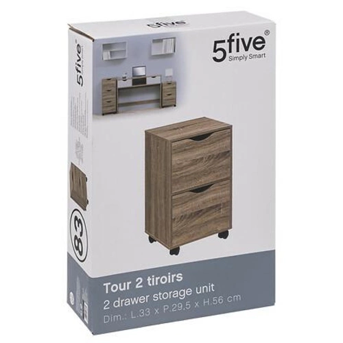 Noční stolek 33 cm se 2 zásuvkami na kolečkách, moderní, přírodní – 5five simply smart