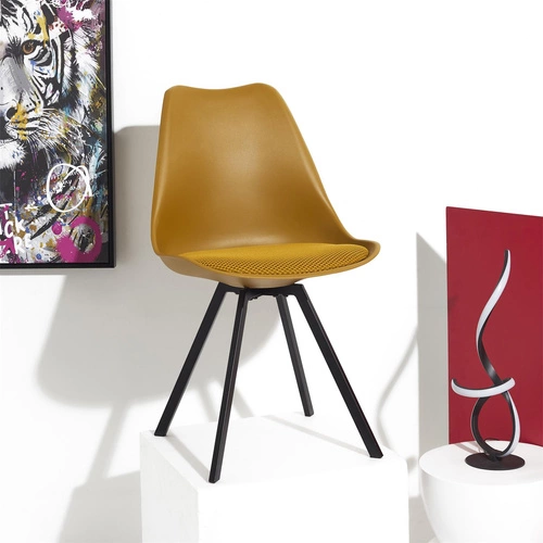 Čalouněná žlutá židle Atom Intesi do jídelny a obýváku, moderní na kovových nohách